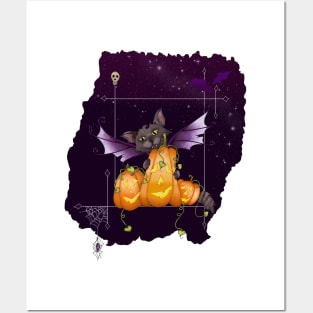 Halloween Cat Fairy Cat All My Pumpkins with Jack o lanterns Posters and Art